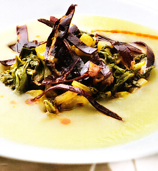 Acelgas con puré de patatas y cecina