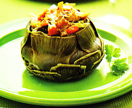 Alcachofas rellenas de hortalizas y setas
