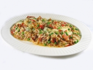 Arroz a la milanesa con guisantes