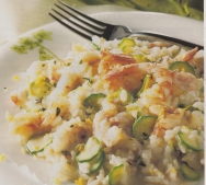 Arroz al limón con colas de gambas y calabacín