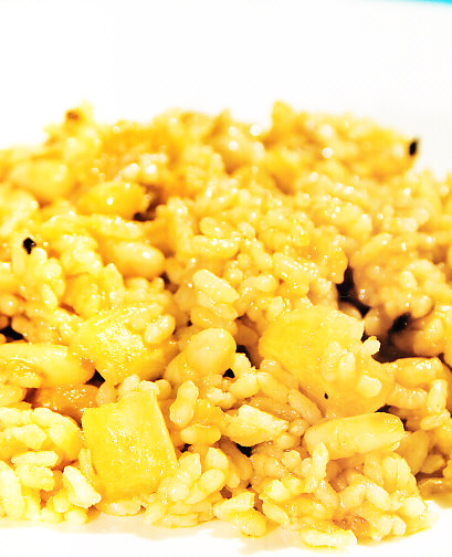 Arroz caldoso con cerdo, nabos y judías