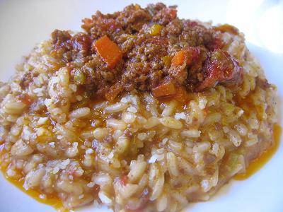 Arroz con carne de ternera