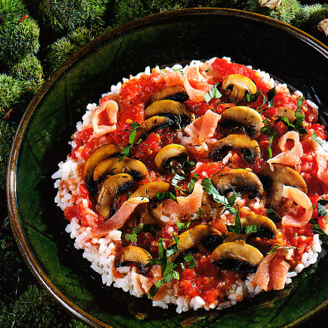 Arroz con champiñones y jamón