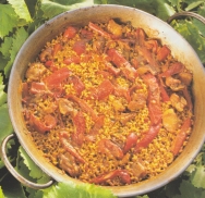 Arroz con costilla de cerdo y pimientos rojos