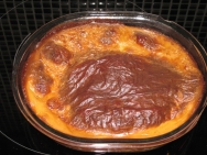 Arroz con leche asado con merengue de mango
