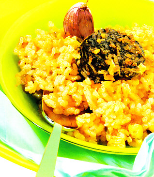Arroz con morcilla y mahonesa de ajo