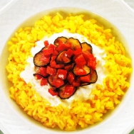 Arroz con nata y pisto