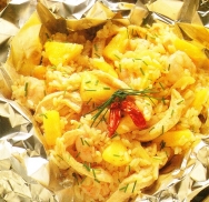 Arroz con pollo y piña tropical