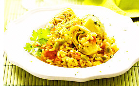 Arroz integral con alcachofas