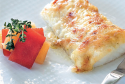 Bacalao con muselina de membrillo