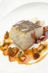 Bacalao con sobrasada mallorquina y setas
