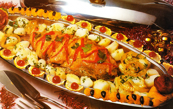 Besugo al horno con compañía