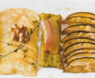 Boletus confitados, manzana caramelizada y trinxat