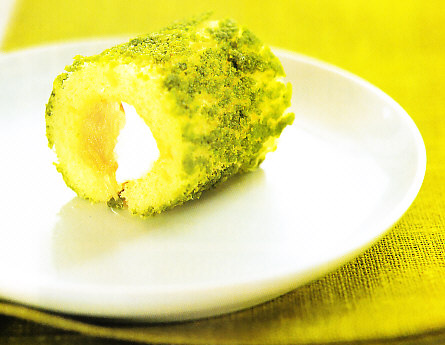 Brazo de gitano de pistachos, nata y cabello de ángel