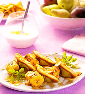 Brocheta de pera y plátano