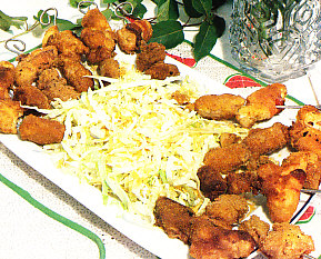 Brochetas de sesos, pava, sachichas y bacon