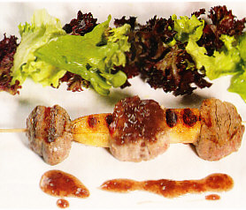Brochetas de solomillo de cerdo y plátano