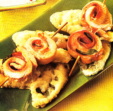 Brochetas de trucha a la salvia