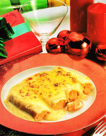 Canelones de rape con langostinos