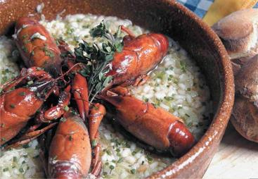 Cangrejos de río con arroz cremoso