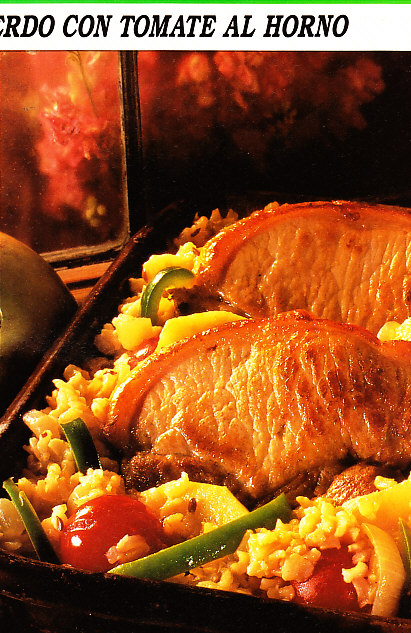 Carne de cerdo con tomate al horno