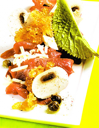 Carpaccio de ternera con granizado de moscatel