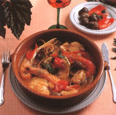 Cazuela de rape con cigalas y langostinos