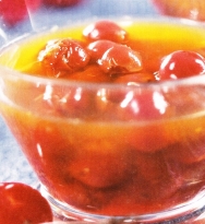 Cerezas con gelatina de té a la bergamota