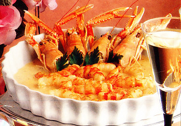 Cigalas con arroz a la crema de naranja