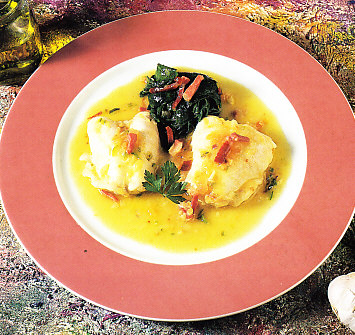 Cocochas de bacalao en salsa con espinacas