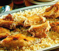 Conejo a la mostaza y arroz blanco