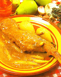 Conejo con peras y nabos