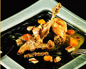 Conejo guisado con salsa de mostaza