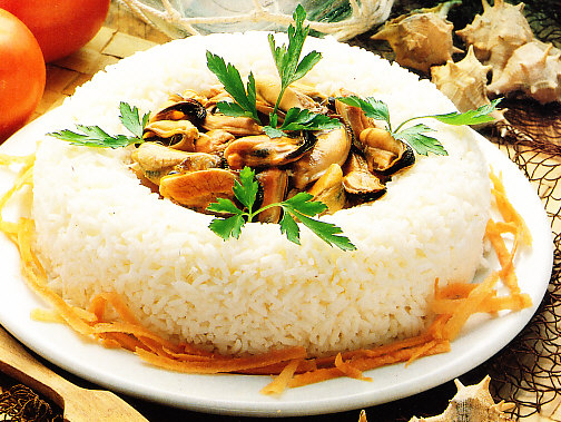 Corona de arroz con mejillones