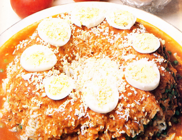 Corona de arroz con rape y gambas