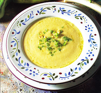 Crema de puerros con bacalao