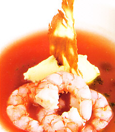 Crema de tomate con gambas