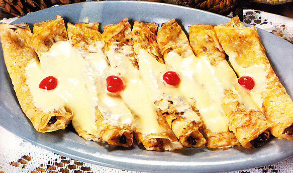 Crêpes de queso fresco y pasas