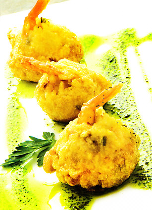 Croquetas de arroz con gambas