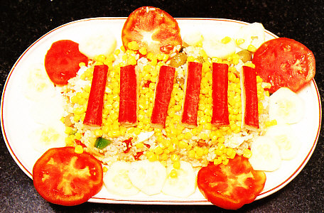 Ensalada de arroz con tronquitos de cangrejo