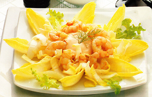 Ensalada de endibias con gambas