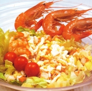 Ensalada de gambas, manzana y queso Speisequark 