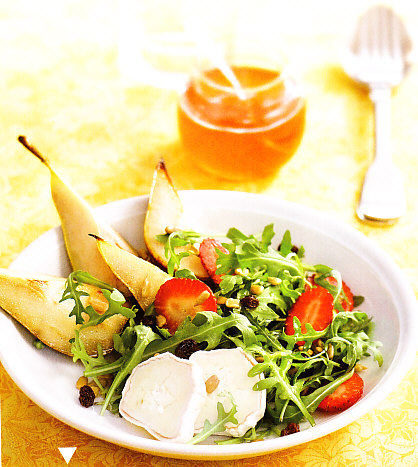 Ensalada de rúcula con peras asadas