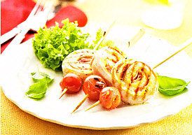 Espirales de pollo y jamón