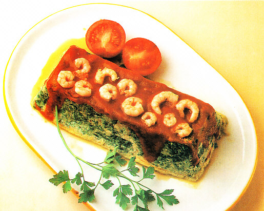 Flan de espinacas y gambas