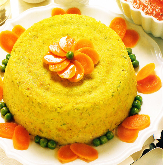 Flan de guisantes con salsa de tomate