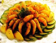 Gambas gratinadas con calabacines y patatas