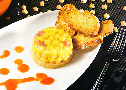 Garbanzos en gelatina con foie