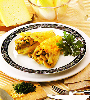 Gratinado de endibias con champiñones