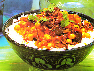 Guisado especiado de garbanzos y berenjenas